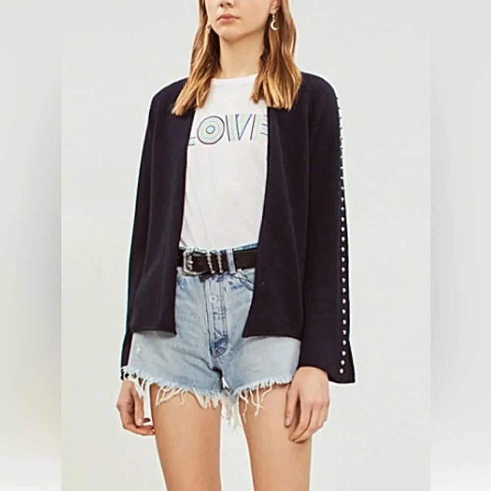 Zadig & Voltaire Lemmy gray open front cardigan with silver studs cashmere blend